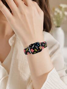 Bohemian Style Hand-Painted Floral Plant Print Silicone Watch Band, Compatible With Apple Watch 40mm 41mm 42mm 44mm 45mm 46mm 49mm Models, Fashion Sport Casual Waterproof With Rivet Buckle, Suitable For Apple Watch Series Ultra/11/10/9/8/7/6/5/4/SE, Men's And Women's Smartwatch Band, Versatile For Multiple Outfit Scenarios, Essential For Premium Style - UV003-multi-color - View 7
