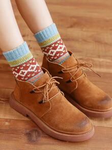 5pairs/1pair Women's Warm Mid-Calf Socks, Vintage Thick Knit Socks - Multicolor - View 8