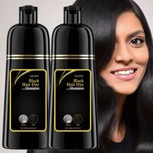 EELHOE 2PCS-500ML-Natural Herbal Hair Dye Shampoo -- 3-In-1 Rapid Hair, Nourishing, Cleansing & Moisturising, Smoothing Black Hair Coloring Shampoo For Women Men - 黑色 - 查看 1