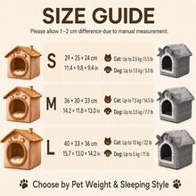 Cute House-Shaped Cat Bed With Matching Cushion, Indoor Plush Pet Cave Bed For Cats And Small Dogs, Brown Bear/Grey, S/M/L - Multicolor - View 3