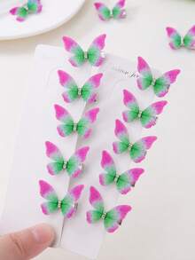 10pcs/Pack Light Blue Double Layer Crystal Mesh Butterfly Hair Clips, Cute Princess Style Hair Accessories Claw Clips Hairpins, Student Supplies Set Suitable For Various Occasions And Daily Wear - Multicolor - View 3