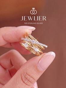 1pc Cross Line Design Women's Ring, 925 Sterling Silver, Exquisite Jewelry Gift For Women On Valentine's Day - Gold - View 2