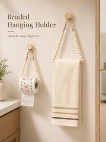 Creative Handmade Beaded Towel Rack; Drill-Free Bathroom Towel And Toilet Paper Holder; Toilet Paper Holder; Jute Rope Toilet Paper Holder; Creative Drill-Free Rope-Style Hanging Rack; Decorative Storage Rack For Guesthouses And Hotels. - Multicolor - View 2