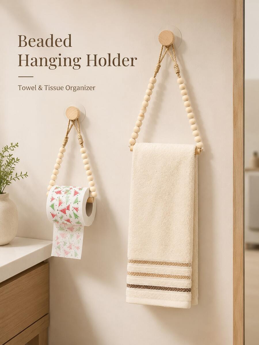 Creative Handmade Beaded Towel Rack; Drill-Free Bathroom Towel And Toilet Paper Holder; Toilet Paper Holder; Jute Rope Toilet Paper Holder; Creative Drill-Free Rope-Style Hanging Rack; Decorative Storage Rack For Guesthouses And Hotels.