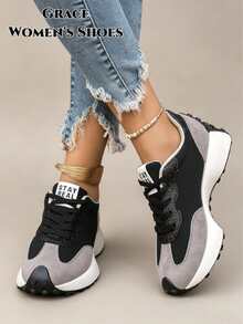 Women's Lightweight Running Athletic Shoes, Lace-Up Closure, Multi-Function Flat Sole, Breathable Stitching Design, Multiple Colors Available, All-Season Outdoor Shoes - Black - View 7