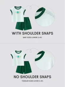 mini bala 2026 Young Girl Summer Letter Cartoon Apple Print Tank Top And Shorts Casual Set, Quick-Dry Breathable Outdoor - Pink Green - View 9