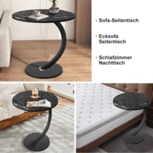 C-förmiger runder Sofa-Beistelltisch – Platzsparender kompakter Couchtisch mit gebogenem C-förmigem Sockel, minimalistischer zeitgenössischer Nachttisch, geeignet für Wohnzimmer, Schlafzimmer, kleine Räume, einfache Montage - Schwarz - Übersicht 5