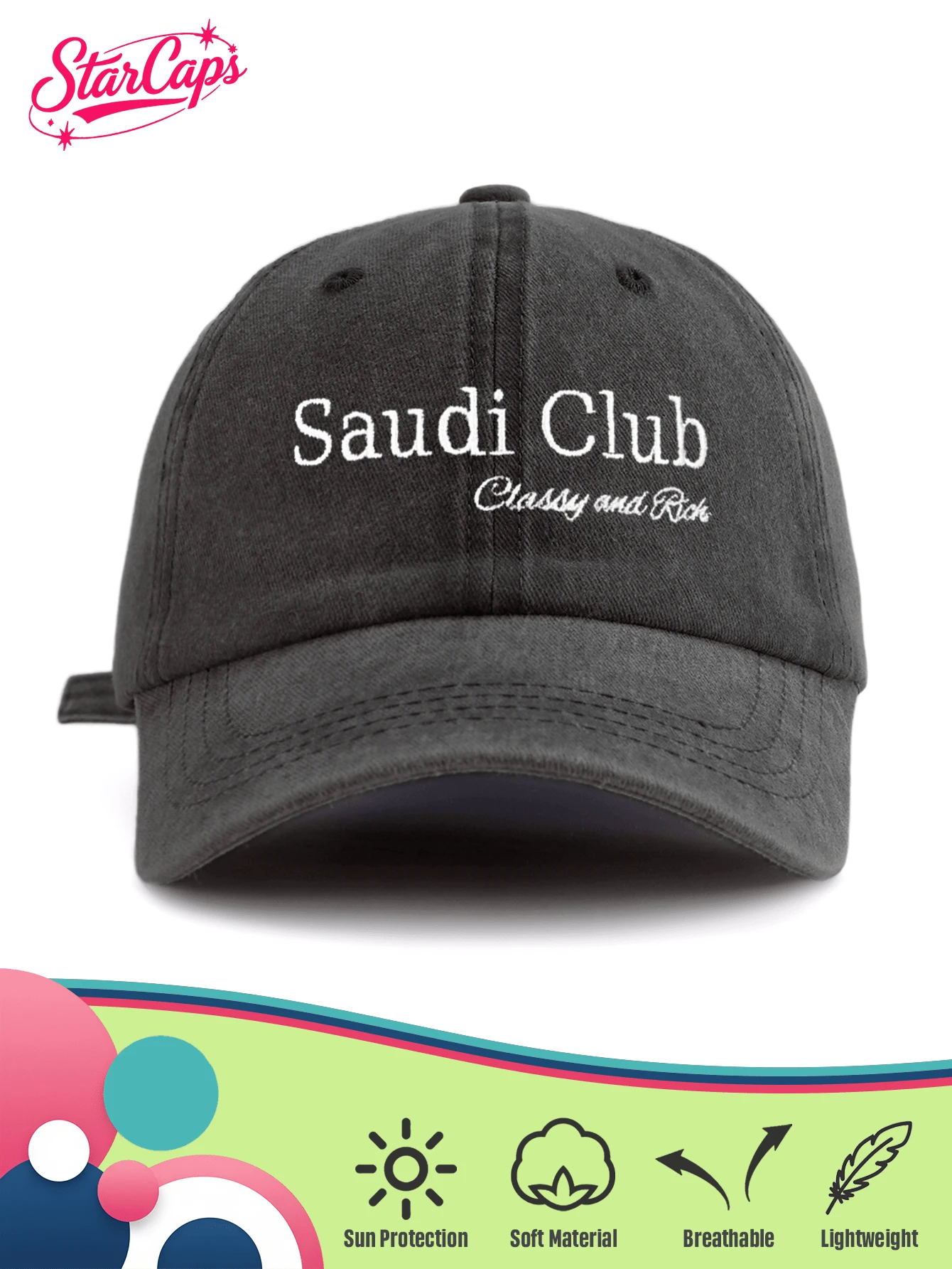 經典復古 Y2K 水洗刺繡「Saudi Club」原創棒球帽卡車帽,中性款,適合四季、春季、秋季、夏季 - 俱樂部 - 查看 1