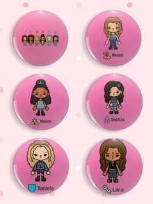 1/6Pcs Cute Cartoon Katseye Button Pins Pink Version Character Brooches, K-Pop Style Lapel Badges For Backpack & Jacket Decor, Lovely Gift For Girls & Fans - Multicolor - View 14