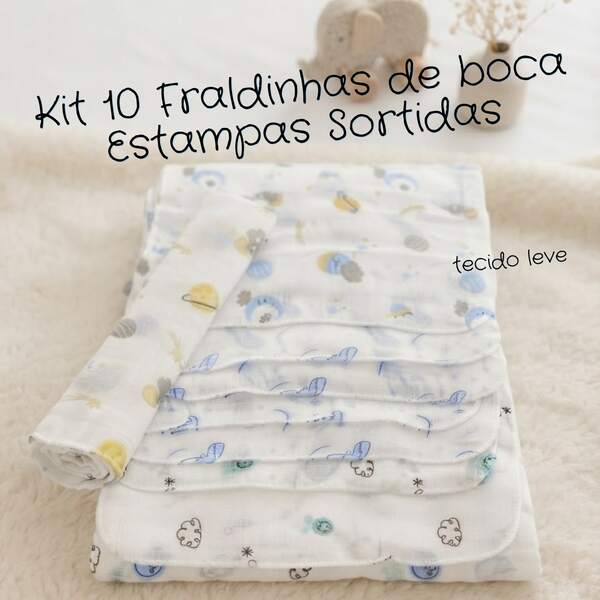Kit 10 Pano De Boca Fraldinha Leve e Fino Estampada 32x32cm Comum Pacote 100% Algodão Toalhinha De Limpeza Bebê