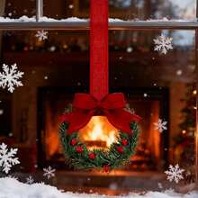 Christmas Wreath Decoration, Christmas Kitchen Cabinet Wreath With Ribbon, Mini Christmas Wreath, Small Kitchen Christmas Decor, Suitable For Kitchen And Dining Room Christmas Holiday Decoration - Christmas Wreath - View 2