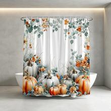 1pc Multi-Size Watercolor Draped Floral & Pumpkin Print Shower Curtain Bathroom Curtain Decorative Shower Curtain, Bathroom Accessories Home Decor Gift - Includes 12 Hooks - Multicolor - View 8