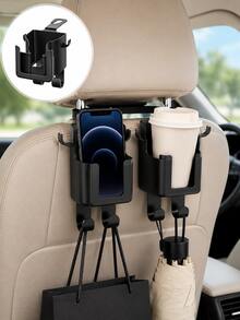 1/2/4pcs Multifunctional Car Seat Back Storage Hook, Built-In Cup Holder, Phone Slot And Dual Hooks, Easy Installation, Suitable For Storing Water Bottles, Coffee Cups, Bags, Wallets And Various Small Items, Car Accessories - Black - View 4
