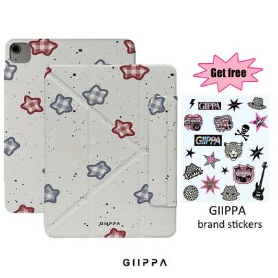 GIIPPA GllPPA 彩色星星格紋保護殼，磁吸可拆卸 Y 型折疊防震保護套，適用於 iPad Mini 6/7、Air 2/3/4/5/11/13 5/6/7/8/9/10/11、Pro 10.5/11/12.9，適合情人節、開學季、辦公室、聖誕節、萬聖節、感恩節假期，送給女友的最佳禮物，完美婚禮季禮物，極簡星星校園辦公室節日美學
