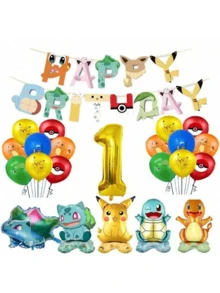 bandai Classic Birthday Decor Pack, Character Happy Birthday Flag Banner, Gold Number Balloon, Squad Standing Balloons For Anime Fans Holiday Party Backdrop Layout Decor - As Shown In the Figure - View 14