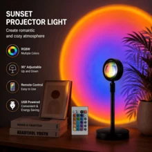 xoddi 1 PCS RGB Sunset Lamp Projector, Remote Dimmable LED Night Light, Aesthetic Ambient Lighting For Bedroom Living Room, Holiday Gift For Halloween, Thanksgiving, Christmas - Multicolor - View 12