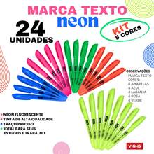 Kit 36 Canetas Marca Texto Neon Fluorescente Vighs – Cores Vivas Secagem Rápida Escolar Escritório - Conjuntos - Visão 9