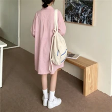 New Spring/Autumn Women's Clothing Simple Elegant Loose Versatile Mid-Length Long Sleeve Shirt - Pink - View 9