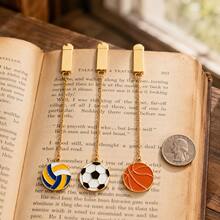 1pc 3cm Alloy Oil-Drip Sports Ball Metal Long Chain Bookmark, Sports Style Chain Bookmark With Basketball, Football, Volleyball Pendant Metal Chain Book Clip, Sports Fan Book Decoration Accessory, Journal And Reading Gift, Teacher Gift, Metal Bookmark Rod, Paper Clip Bookmark Decoration, Back To School Notebook Accessory, Office Desk Accessory, Back To School Supplies Bookmark, Football, Basketball, Volleyball Shaped Small Commemorative Gift For Boys, Girls, Classmates - Rectangle - View 2
