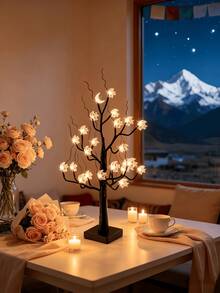 1pc 60CM Moon & Star Black Tree Lamp, 24 Warm LED Lights, 3 AA Battery Box + USB Dual Power Supply, Bedroom Desktop Party Homestay Holiday Decoration Ornament Light - Yellow - View 10