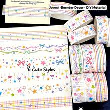 Star Diary Washi Tape Set Rainbow Lines Stars Bows Plaid Girl Planner Decoration Tape - Star Bow - View 3