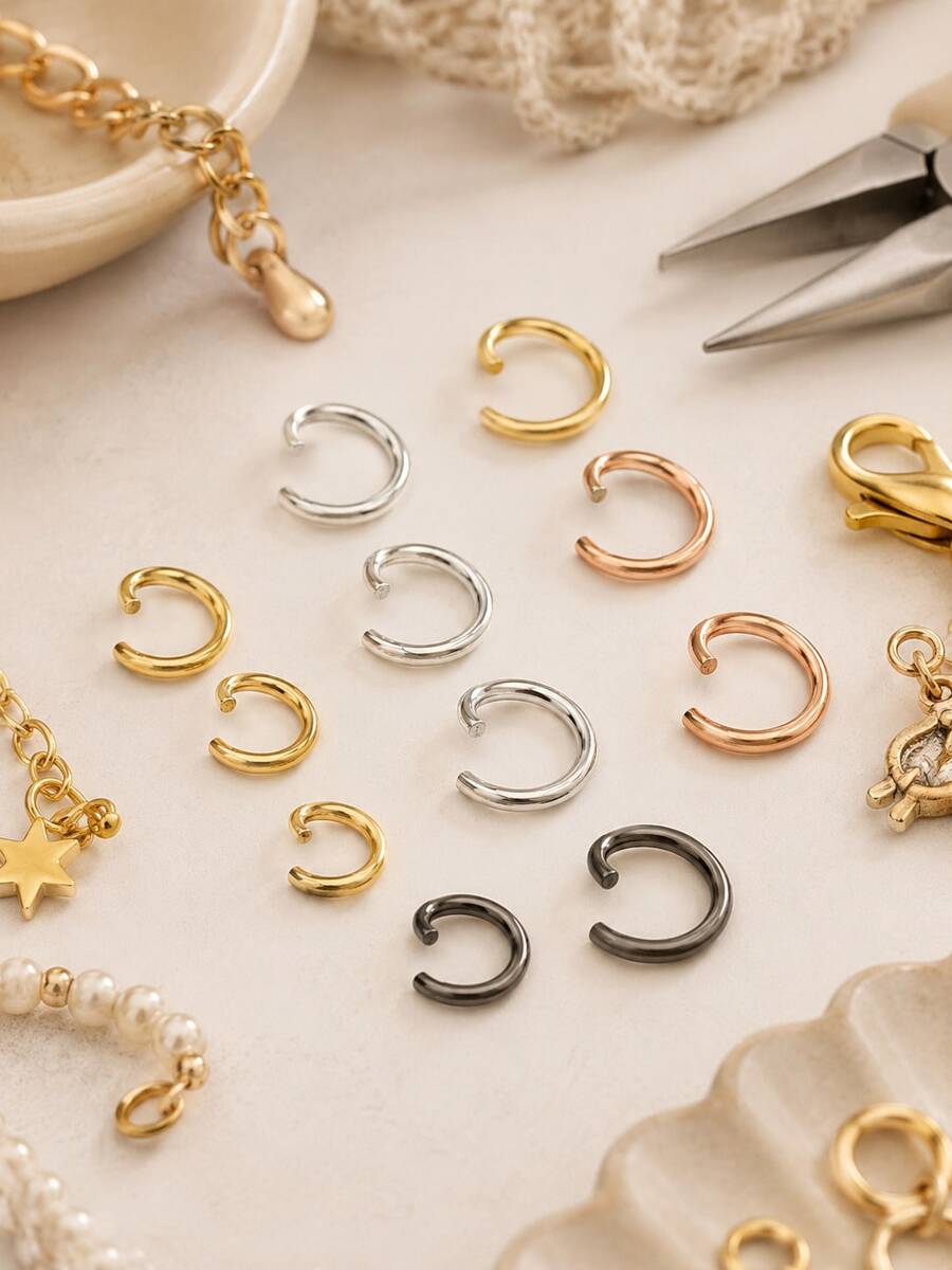 DIY Jewelry Making Open Jump Rings, 100pcs Gold & Silver Connector Rings For Pendants, Bracelets, Chains And Handmade Crafts - Multicolor - View 1