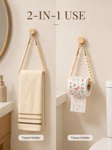 Creative Handmade Beaded Towel Rack; Drill-Free Bathroom Towel And Toilet Paper Holder; Toilet Paper Holder; Jute Rope Toilet Paper Holder; Creative Drill-Free Rope-Style Hanging Rack; Decorative Storage Rack For Guesthouses And Hotels. - Multicolor - View 7