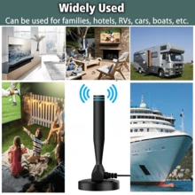 Antena digital de TV de alta definición 2026 - Alcance de 150 millas, compatible con 4K y 1080P, uso en interiores/exteriores con amplificador y potenciador de señal - Compatible con HDTV, DVB-T2, DTMB, ATC, ISDB-T, ATSC, DAB/FM, minimalista y duradera - Negro - Ver 4