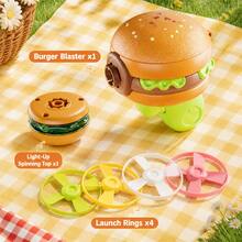 Creative Fast Food Gyro Gun Toy, Hamburger Launcher With Spinning Top & 4 Flying Saucers, Fun Outdoor Indoor Shooting Game & Storage Toy Gift For Kids Boys Girls - Orange - View 9