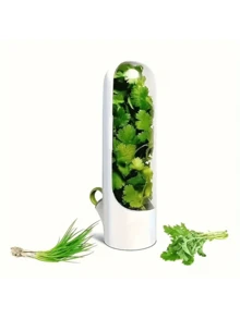 SOKANY 1pc Transparent Vegetable Storage Container, Herb Keeper, Refrigerator Storage Box. Transparent Shell, Plastic Material, No Battery Required. Suitable For Keeping Cilantro, Asparagus, Cucumber, Carrot, And Other Fresh Ingredients. - White - View 3