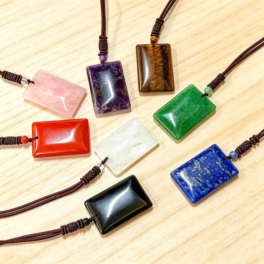 1PC Natural Crystal Pendant Blank No Carving Flat Crystal Tag Pendant, Adjustable Braided Rope Worry Stone Chakra Healing Crystal Sweater Chain Jewelr - Wu Shi Pai Round Bead Pendant - View 1