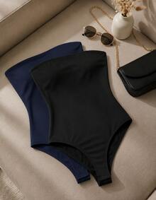 Women Bodysuits - 黑色和深藍色 - 查看 2