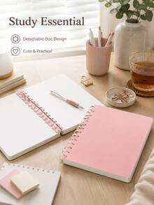 Cuaderno de hojas sueltas rosa estético, diario de escritura suave, bloc de notas con carpeta antiarañazos, útiles prácticos de oficina y aprendizaje, imprescindible para la vuelta a clases, cuaderno desmontable y recargable para planificación diaria y toma de notas - Múltiples estilos - Ver 3