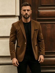 Men's Business Casual Corduroy Blazer, Suitable For Important Occasions, Dates, And Gift For Boyfriend, Spring/Autumn - Khaki - View 1