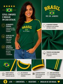 Women's Embroidered Brazil Shirt - Verde - Ver 3