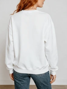 Felpa da donna leggera a maniche lunghe con scollo rotondo, stampa grafica, vestibilità ampia, morbida e casual, ideale per l'autunno e l'inverno. - Bianco - Visualizzare 3