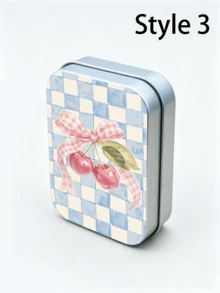 Lemon Cherry Bow Pattern Rectangular Hinged Metal Box, Fresh Artistic Print DIY Mini Portable Storage Box, Compact Storage Container And Mini Foldable Metal Box, Perfect For Storing Jewelry, Pills, Sewing Supplies And Other Small Items, Gift For Family And Friends, Back To School Essential - Multicolor - View 10