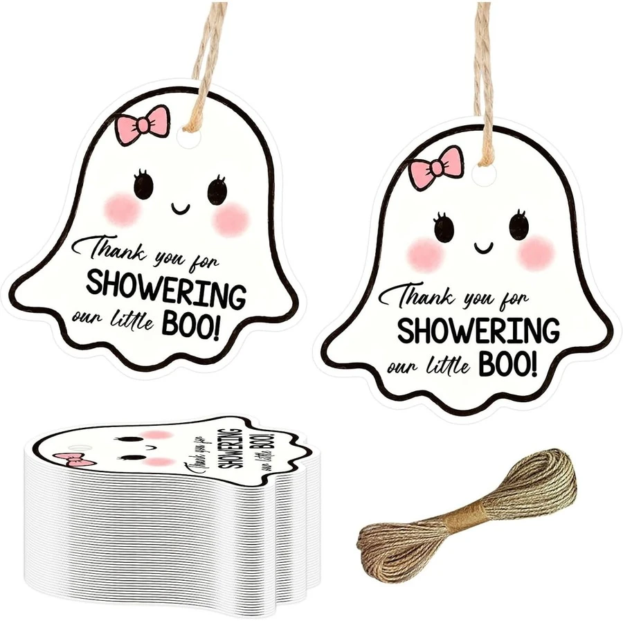 30Pcs/10Pcs Halloween Ghost Thank You Tags Pink Bow Little Boo Gift ...