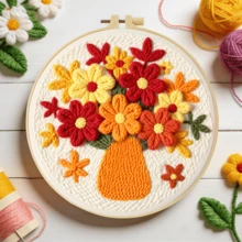 DIY 初學者戳戳繡套裝,包含戳戳針、線材、說明書、刺繡圈及預印花卉圖案布料,適合居家裝飾與禮品,2D 平面印刷,20X20cm (7.87X7.87 英吋) - A - 查看 15