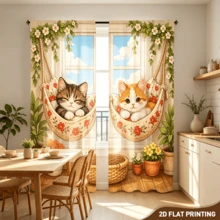 2 piezas Cortinas con estampado de doble hamaca de gato, luz suave, protegen la privacidad, cortinas con instalación de barra de bolsillo adecuadas para salas de estar, cocinas, dormitorios, salas de estudio, balcones, hoteles, restaurantes, apartamentos, decoración del hogar - Multicolor - Ver 8