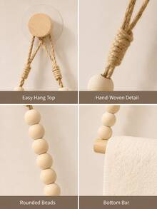 Creative Handmade Beaded Towel Rack; Drill-Free Bathroom Towel And Toilet Paper Holder; Toilet Paper Holder; Jute Rope Toilet Paper Holder; Creative Drill-Free Rope-Style Hanging Rack; Decorative Storage Rack For Guesthouses And Hotels. - Multicolor - View 10