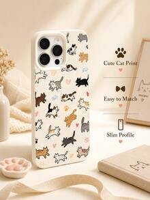 1 Buah Casing Ponsel Anak Kucing Lucu Kompatibel dengan iPhone 15 14 13 12 11 Pro Max, Dasar Bertekstur Krem, Gambar Berbagai Jenis Kucing, Jejak Kaki, Hati Merah Muda, Gambar Garis Sederhana, Kulit Berbutir Putih Krem, Bingkai Putih Krem, Casing Ponsel Tahan Guncangan - Krem - View 7