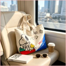1pc Snoopy Cartoon Print Canvas Shoulder Bag, Cute Cartoon Women's Girls Handbag, Suitable For Daily Use, Simple, Holiday Gift, Birthday Gift, Back To School Gift - Multicolor - View 3