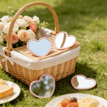 12pcs Heart-Shaped Mirrors With Pink Storage Bags, Suitable For Travel, Wedding Gifts & Korean Skincare Routine - Pink Ribbon Compact Lightweight Portable Mirror Collection With Polished, Decorative Suitable For Decor, Gifts For - A - View 10