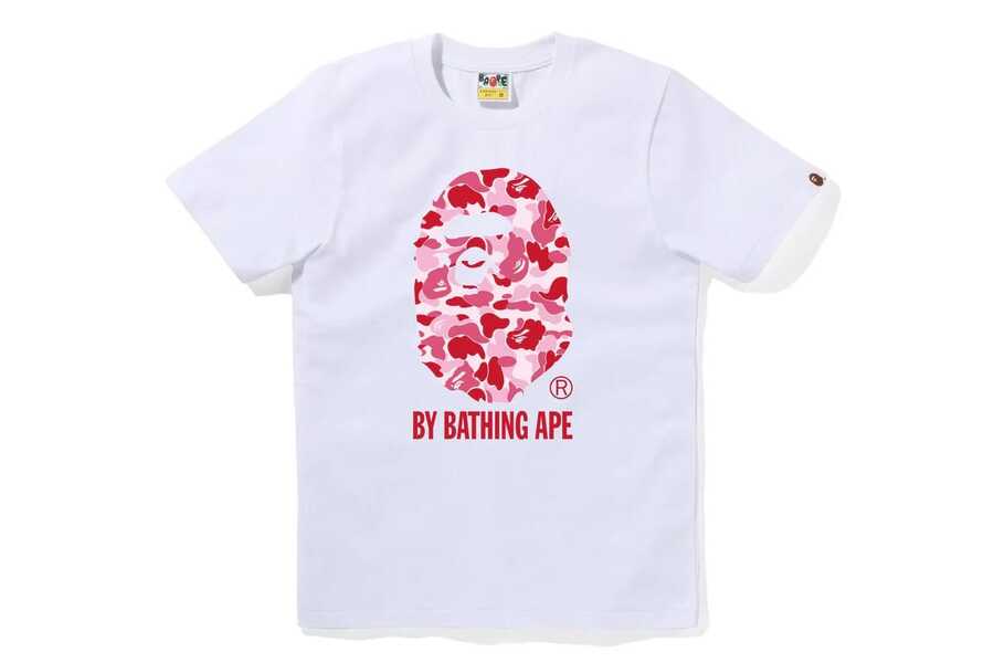 Ape Head Graphic Tee,Pink Camouflage With Pink Lettering,American Casual Collegiate Style,Classic Streetwear Cotton T-Shirt,Summer Women's  T-Shirts - White - View 1