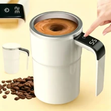 Electric Self-Stirring Coffee Mug, Magnetic Rechargeable Automatic Mixing Cup With LCD Thermometer, Multifunctional Stirring Mug For Home Kitchen - Black - View 2