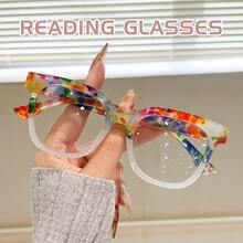 1pc Fashionable Large Frame Women's Reading Glasses, Colorful Pattern Patchwork Design, High-Quality PC Comfortable Frame, Suitable For Daily Reading And Work In Multiple Scenarios - Orange Flower - View 10