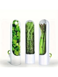 SOKANY 1pc Transparent Vegetable Storage Container, Herb Keeper, Refrigerator Storage Box. Transparent Shell, Plastic Material, No Battery Required. Suitable For Keeping Cilantro, Asparagus, Cucumber, Carrot, And Other Fresh Ingredients. - White - View 12