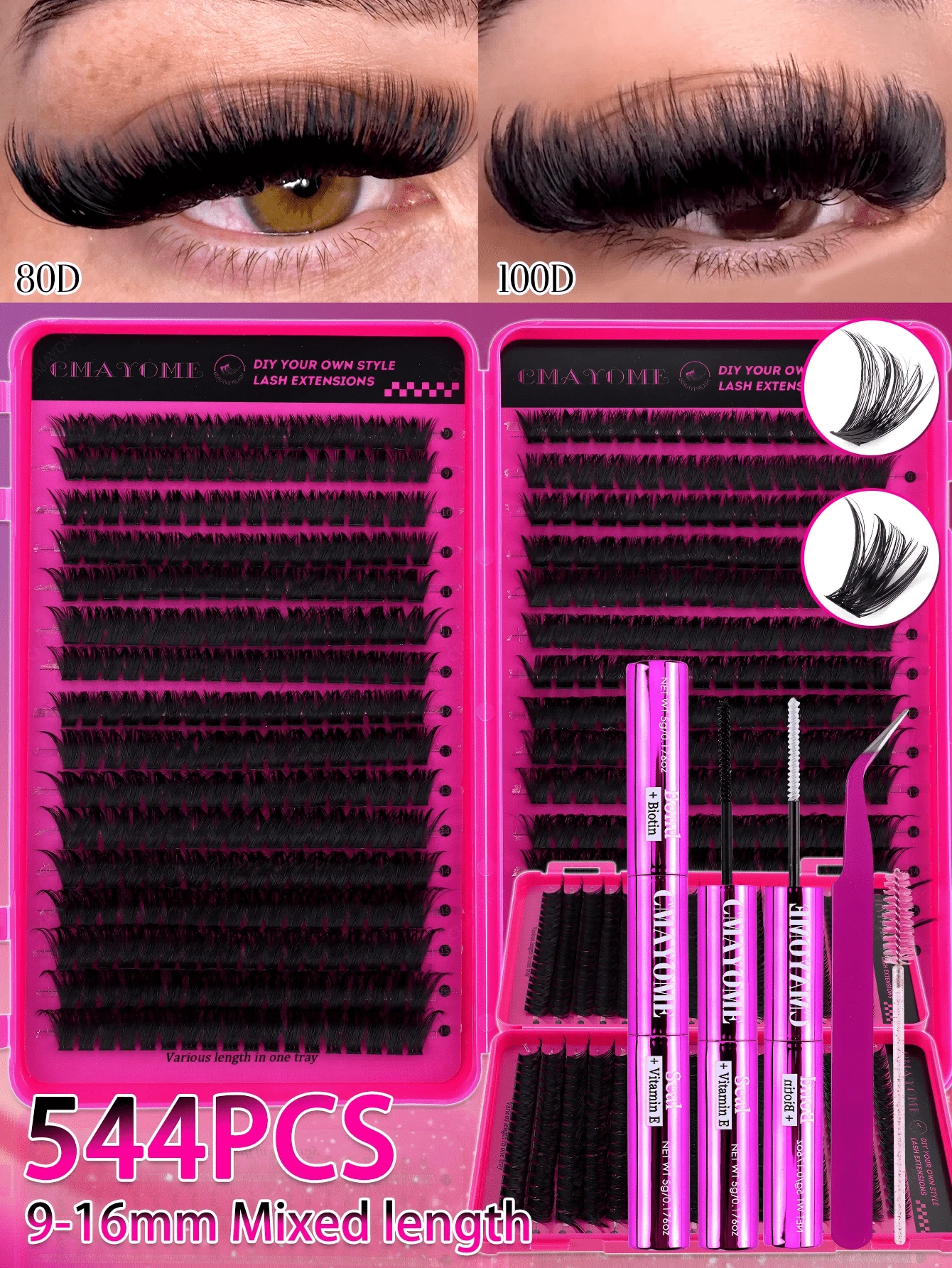 544/640PCS Fluffy Single Lash Clusters, Multi-Specification Large Capacity Cluster False Eyelashes, Thick And Natural Styles Available, Waterproof False Eyelash Set With Tools, Create Beautiful Makeup Effect