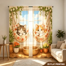 2 piezas Cortinas con estampado de doble hamaca de gato, luz suave, protegen la privacidad, cortinas con instalación de barra de bolsillo adecuadas para salas de estar, cocinas, dormitorios, salas de estudio, balcones, hoteles, restaurantes, apartamentos, decoración del hogar - Multicolor - Ver 6